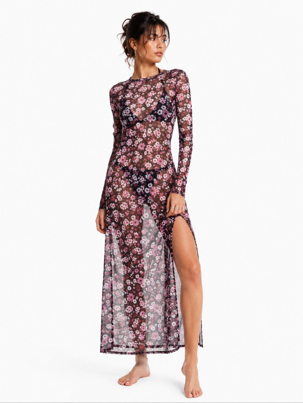 Nasty Gal Floral Mesh Cover Up Beach Maxi Dress Y2K Fairycore Size 4